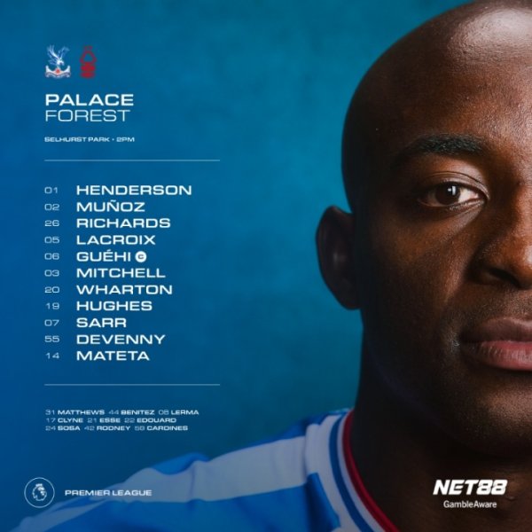 Crystal Palace vs Forest starter: Matthat, Gey starter, Endoye and White play