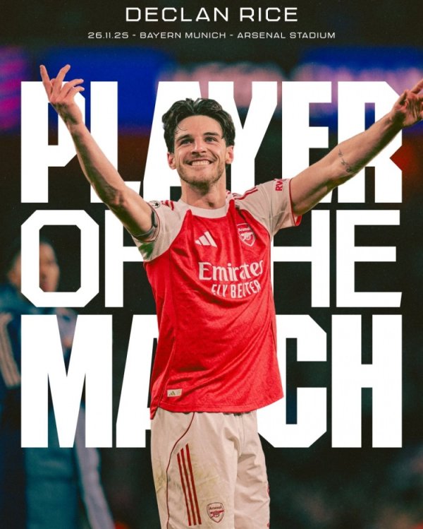 Well deserved! Rice was named Arsenal s best player against Bayern Munich